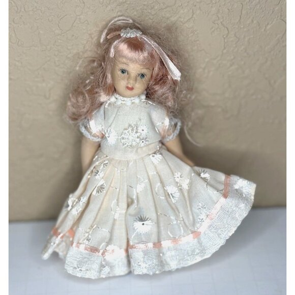 Other - Porcelain Doll Vintage Handcrafted Hair Floral White Lace Dress Victorian